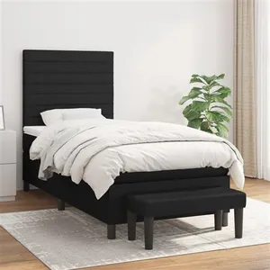 vidaXL Sommier à lattes de lit avec matelas Noir 90x190 cm Tissu pas cher