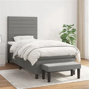 vidaXL Sommier à lattes de lit avec matelas Gris foncé 90x200 cm Tissu pas cher