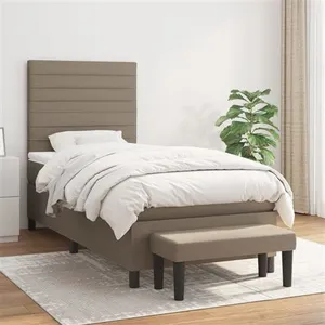 vidaXL Sommier à lattes de lit avec matelas Taupe 90x200 cm Tissu pas cher