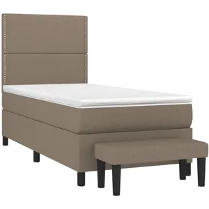 vidaXL Lit à sommier tapissier avec matelas Taupe 90x190 cm Tissu pas cher