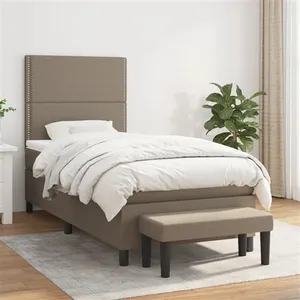 vidaXL Lit à sommier tapissier avec matelas Taupe 90x200 cm Tissu pas cher