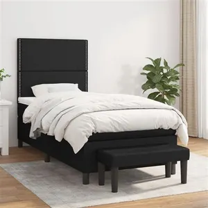 vidaXL Sommier à lattes de lit avec matelas Noir 90x190 cm Tissu pas cher