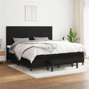 vidaXL Sommier à lattes de lit avec matelas Noir 200x200 cm Tissu pas cher