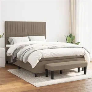 vidaXL Sommier à lattes de lit avec matelas Taupe 140x190 cm Tissu pas cher