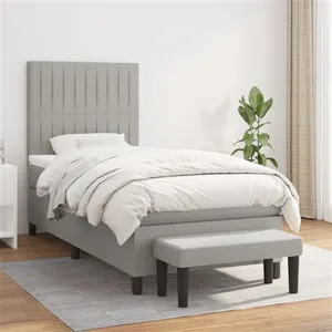 vidaXL Sommier à lattes de lit avec matelas Gris clair 90x200 cm Tissu pas cher