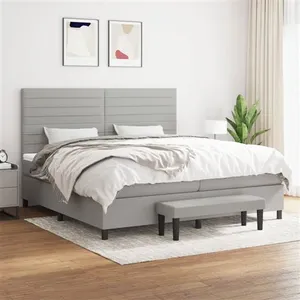 vidaXL Sommier à lattes de lit avec matelas Gris clair 200x200cm Tissu pas cher