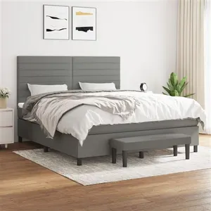 vidaXL Sommier à lattes de lit avec matelas Gris foncé 180x200cm Tissu pas cher