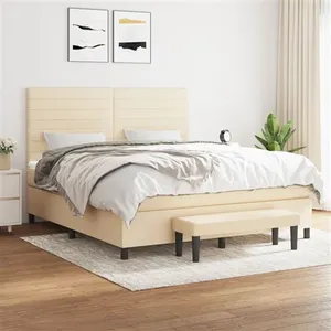 vidaXL Sommier à lattes de lit avec matelas Crème 180x200 cm Tissu pas cher