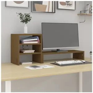 vidaXL Support de moniteur Marron miel 81x20x30 cm Bois de pin solide pas cher