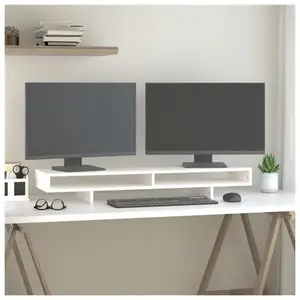 Comparateur de prix : vidaXL Support de moniteur Blanc 100x27x14 cm Bois de pin solide