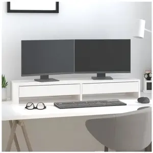 Comparateur de prix : vidaXL Support de moniteur Blanc 100x27x15 cm Bois de pin solide