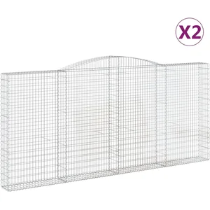 vidaXL Paniers à gabions arqués 2 pcs 400x30x180/200 cm Fer galvanisé pas cher