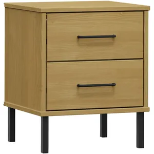 vidaXL Table de chevet avec pieds en métal Marron Bois pin massif OSLO pas cher