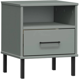 vidaXL Table de chevet avec pieds en métal Gris Bois pin massif OSLO pas cher