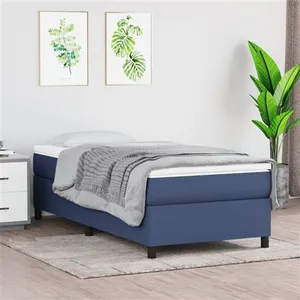 vidaXL Sommier à lattes de lit avec matelas Bleu 90x200 cm Tissu pas cher