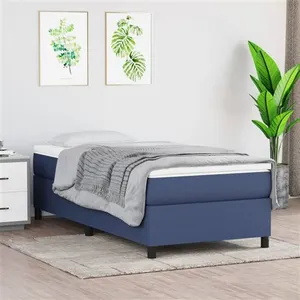 vidaXL Sommier à lattes de lit avec matelas Bleu 90x190 cm Tissu pas cher