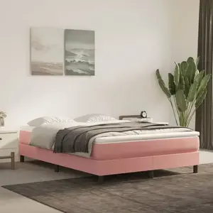 vidaXL Sommier à lattes de lit avec matelas Rose 140x190 cm Velours pas cher