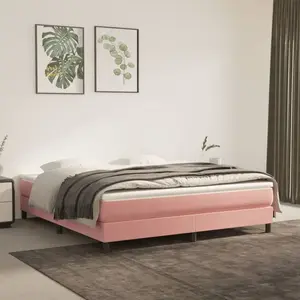 vidaXL Sommier à lattes de lit avec matelas Rose 160x200 cm Velours pas cher