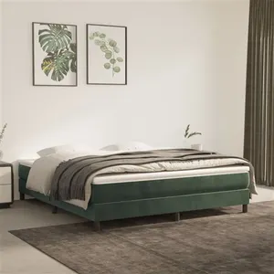 vidaXL Sommier à lattes de lit et matelas Vert foncé 180x200cm Velours pas cher