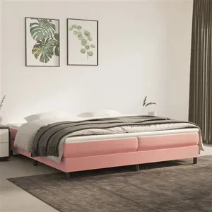 vidaXL Sommier à lattes de lit avec matelas Rose 200x200 cm Velours pas cher
