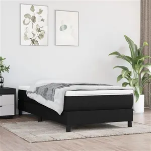 vidaXL Sommier à lattes de lit avec matelas Noir 90x200 cm Tissu pas cher