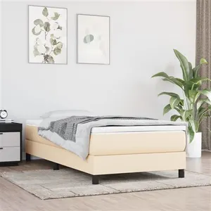 vidaXL Sommier à lattes de lit avec matelas Crème 100x200 cm Tissu pas cher