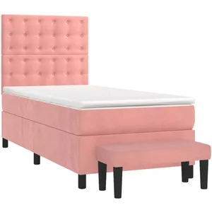 vidaXL Sommier à lattes de lit avec matelas Rose 100x200 cm Velours pas cher
