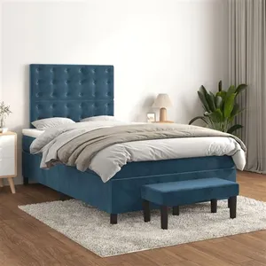 vidaXL Sommier à lattes de lit et matelas Bleu foncé 120x200cm Velours pas cher