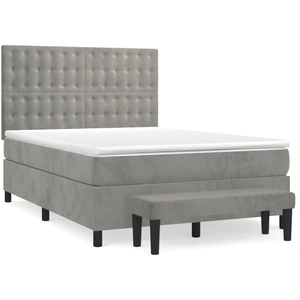 vidaXL Sommier à lattes de lit et matelas Gris clair 140x190cm Velours pas cher