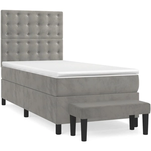 vidaXL Sommier à lattes de lit et matelas Gris clair 90x190 cm Velours pas cher