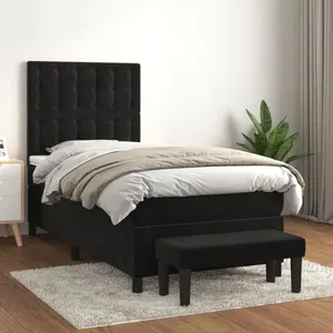 vidaXL Sommier à lattes de lit avec matelas Noir 90x190 cm Velours pas cher