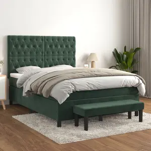 vidaXL Sommier à lattes de lit et matelas Vert foncé 140x200cm Velours pas cher