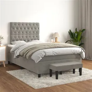 vidaXL Sommier à lattes de lit et matelas Gris clair 120x200cm Velours pas cher