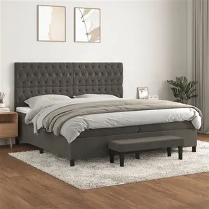 vidaXL Sommier à lattes de lit et matelas Gris foncé 200x200cm Velours pas cher