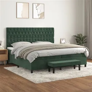vidaXL Sommier à lattes de lit et matelas Vert foncé 200x200cm Velours pas cher