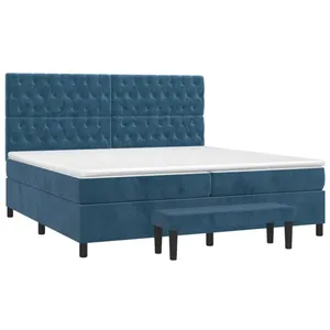 vidaXL Sommier à lattes de lit et matelas Bleu foncé 200x200cm Velours pas cher