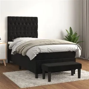 vidaXL Sommier à lattes de lit avec matelas Noir 90x190 cm Velours pas cher