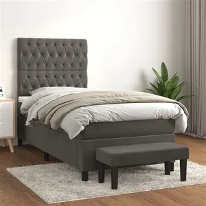 vidaXL Sommier à lattes de lit et matelas Gris foncé 80x200 cm Velours pas cher