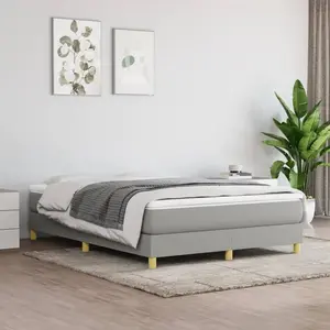 vidaXL Sommier à lattes de lit avec matelas Gris clair 140x190cm Tissu pas cher