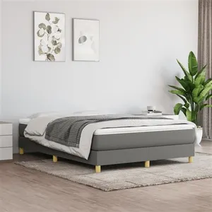 vidaXL Sommier à lattes de lit avec matelas Gris foncé 140x190cm Tissu pas cher
