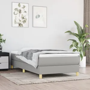vidaXL Sommier à lattes de lit et matelas Gris clair 90x190 cm Tissu pas cher