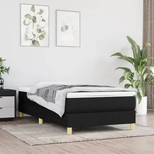vidaXL Sommier à lattes de lit avec matelas Noir 90x190 cm Tissu pas cher