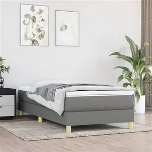 vidaXL Sommier à lattes de lit avec matelas Gris foncé 90x200 cm Tissu pas cher