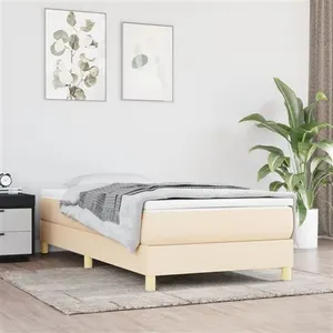 vidaXL Sommier à lattes de lit avec matelas Crème 100x200 cm Tissu pas cher