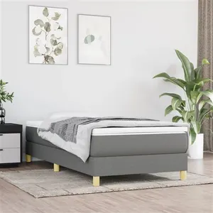 vidaXL Sommier à lattes de lit avec matelas Gris foncé 100x200cm Tissu pas cher