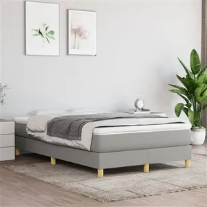 vidaXL Sommier à lattes de lit avec matelas Gris clair 120x200cm Tissu pas cher