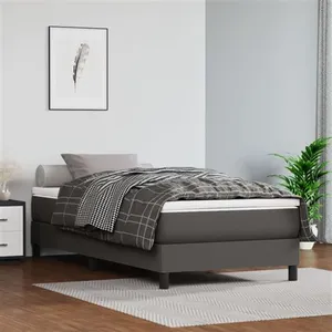 vidaXL Sommier à lattes de lit avec matelas Gris 100x200 cm Similicuir pas cher