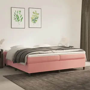 vidaXL Sommier à lattes de lit avec matelas Rose 200x200 cm Velours pas cher