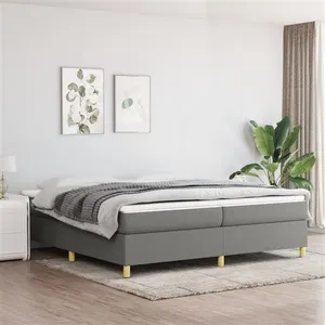 vidaXL Sommier à lattes de lit avec matelas Gris foncé 200x200cm Tissu pas cher