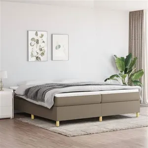 vidaXL Sommier à lattes de lit avec matelas Taupe 200x200 cm Tissu pas cher